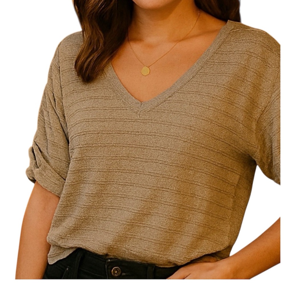 Vintage Y2K Cache Gold Knit Top Size XS Metallic Glam Roll Tab Sleeves